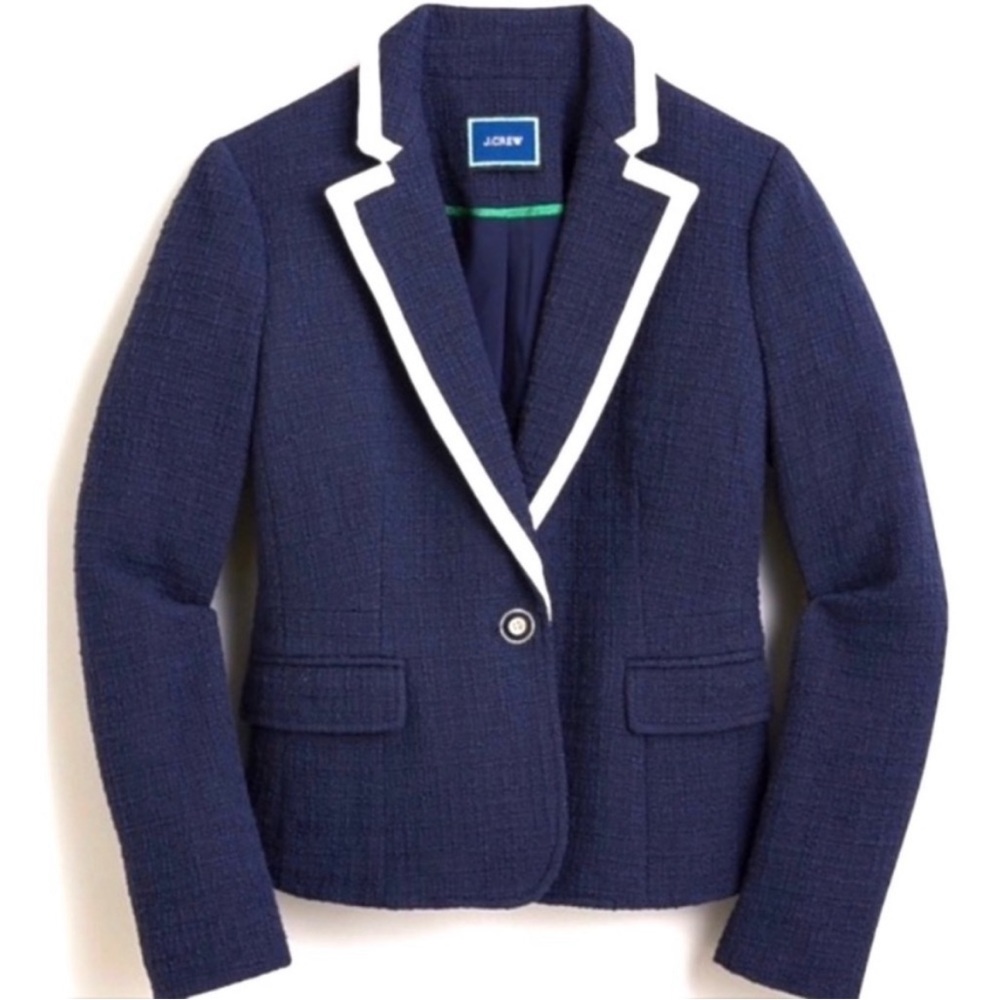 NEW J. CREW Size 2 Textured Tweed Navy Blue Preppy Classic Peplum Blazer Jacket